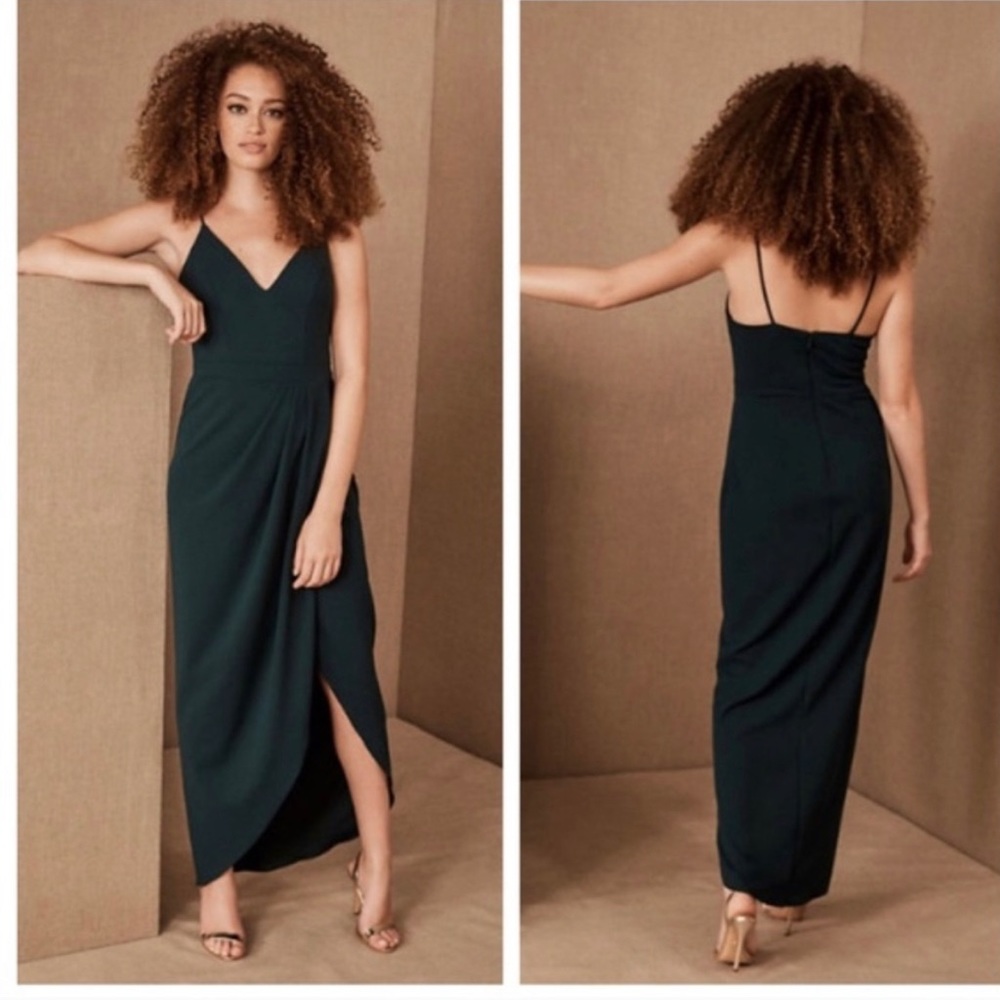 BHLDN Caron V-Neck Crepe Bridesmaids dress - Emerald Green Size 0